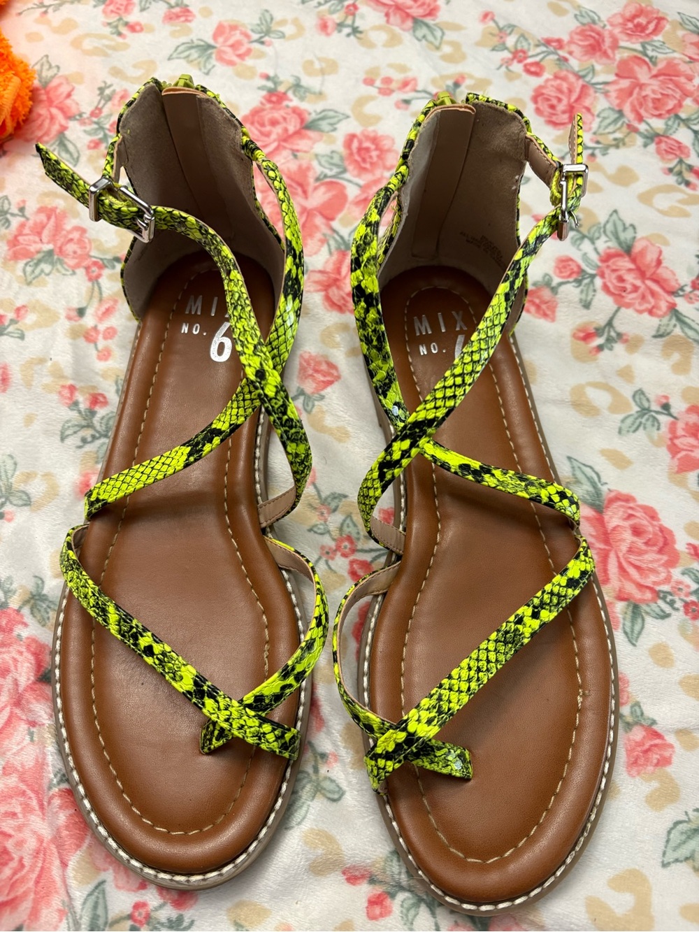 Mix No. 6 Neon Yellow Snake-Print Strappy Sandals